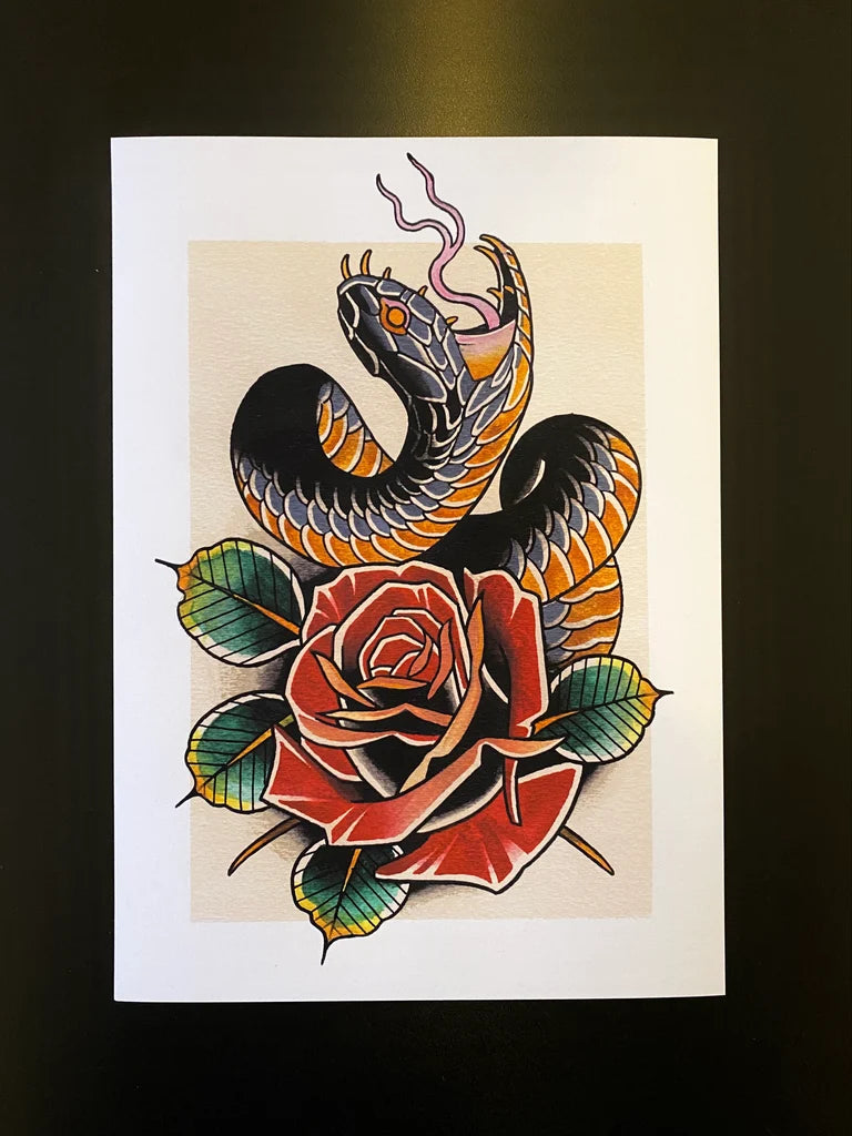 Snake and rose Print