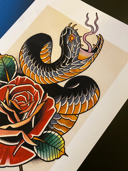 Snake and rose Print